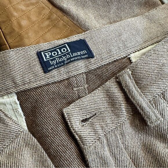 Polo Ralph Lauren ~ Vintage Tan Wool Twill Leather Knee Patch Riding Breeches - Picture 7 of 13